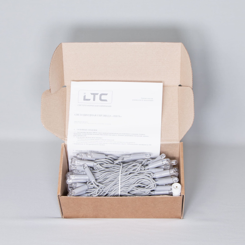 Светодиодная нить 10 м., 24 В, 100 LED, холодный белый, серый провод каучук, LTC (ECO100-5-1W)