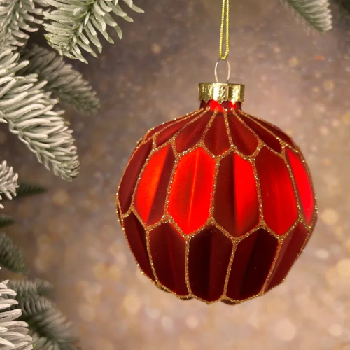  Набор стеклянных украшений Золотой узор 80 мм., красный, 9 шт., Christmas DeLuxe (13031)