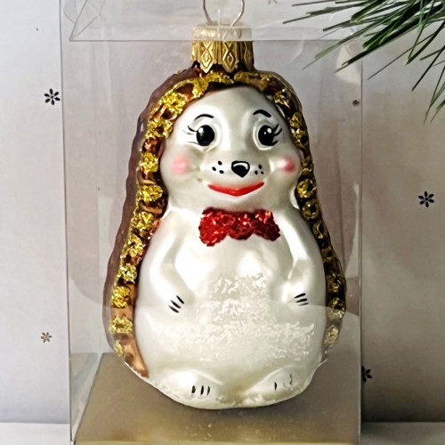 Елочное украшение Ежик с бантиком, красный, стекло, 9 см., 1 шт., Витус (А181-красный)