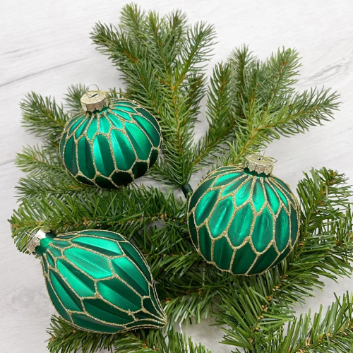 Набор стеклянных украшений Жаклин 80 мм., изумрудный, 9 шт., Christmas DeLuxe (13032)