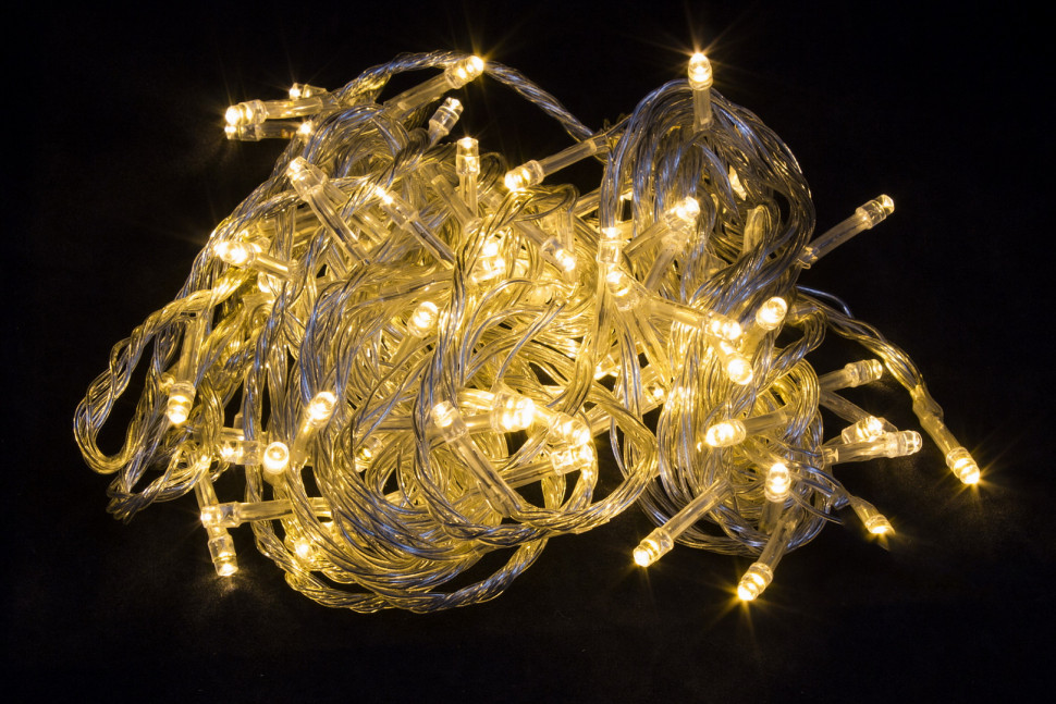 Светодиодная нить 7 м., 220V, 100 теплых белых LED ламп, контроллер, прозрачный провод, Winner (ww.01.5T.100-)