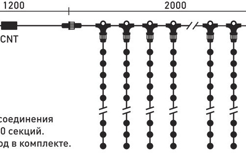 Светодиодный занавес 2*1 м., 200 красных LED ламп, прозрачный провод ПВХ, LTC (PCL202-10-2R)