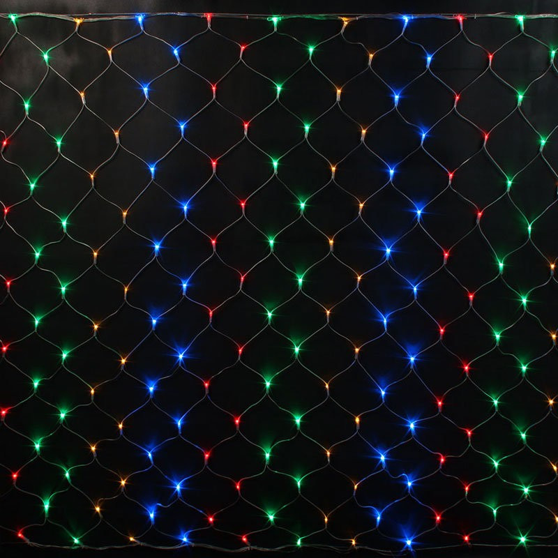 Светодиодная сетка 2*1.5 м., 220V, 192 разноцветные LED лампы, прозрачный провод, Rich LED (RL-N2*1.5-T/M)
