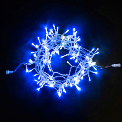 Светодиодная нить 100 синих LED ламп с мерцанием, 10 м., 24В, прозрачный провод ПВХ, LTC (PST100BLW-10-1B)