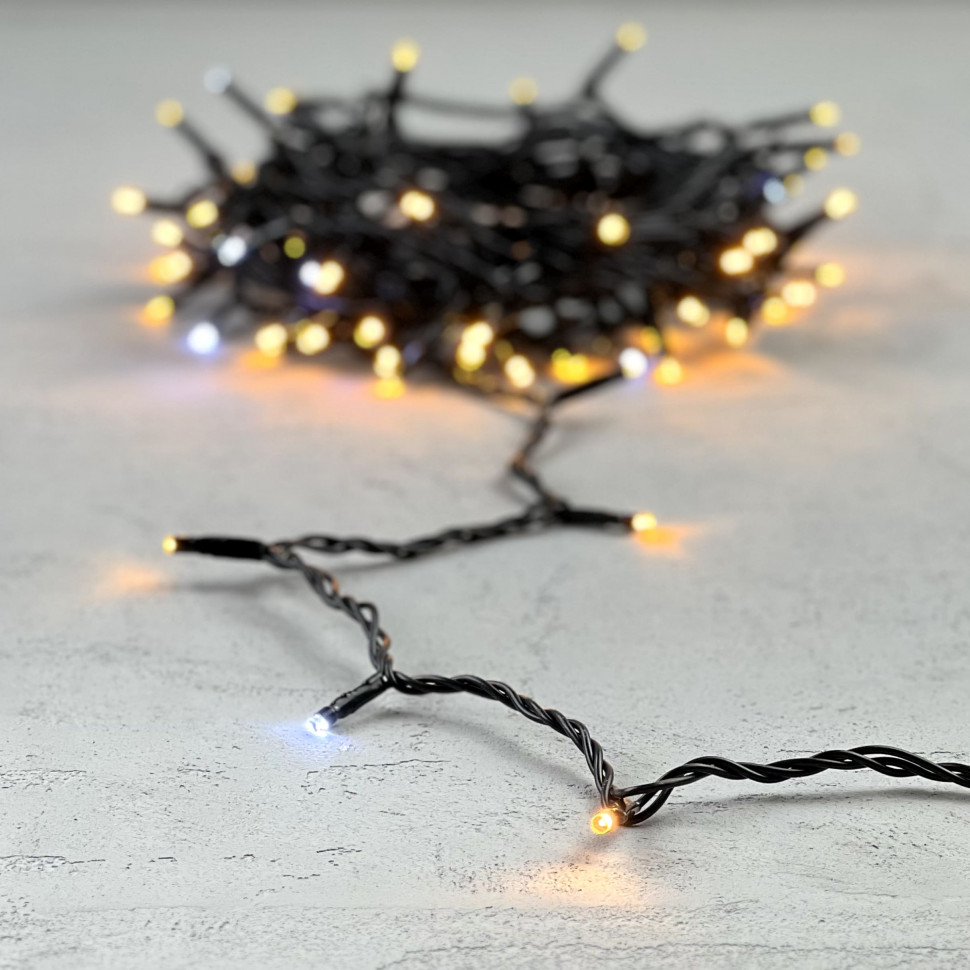 Светодиодная нить 100 экстра теплых белых LED ламп с мерцанием, 10 м., 24В., черный провод ПВХ, LTC (PST100BLW-11-1EWW)