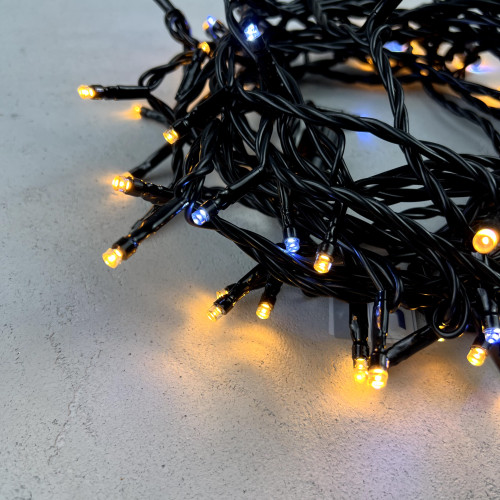 Светодиодная нить 100 экстра теплых белых LED ламп с мерцанием, 10 м., 24В., черный провод ПВХ, LTC (PST100BLW-11-1EWW)
