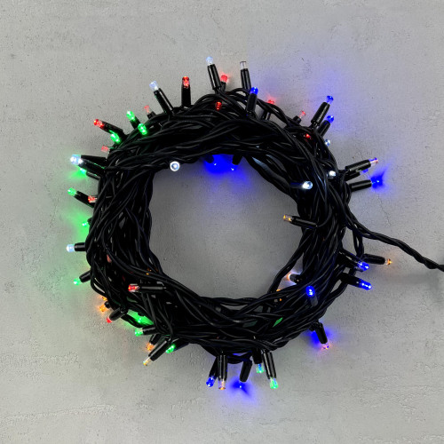 Гирлянда Нить 10 м., Разноцветная с Мерцанием Белого Диода 220В, 75 LED, Провод Черный Каучук, IP65, LTC (LL75BLW-1-2M) 