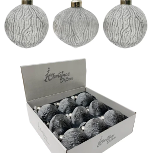 Набор винтажных стеклянных украшений Зимний сон 80 мм., серо-белый, 9 шт., Christmas DeLuxe (13119)