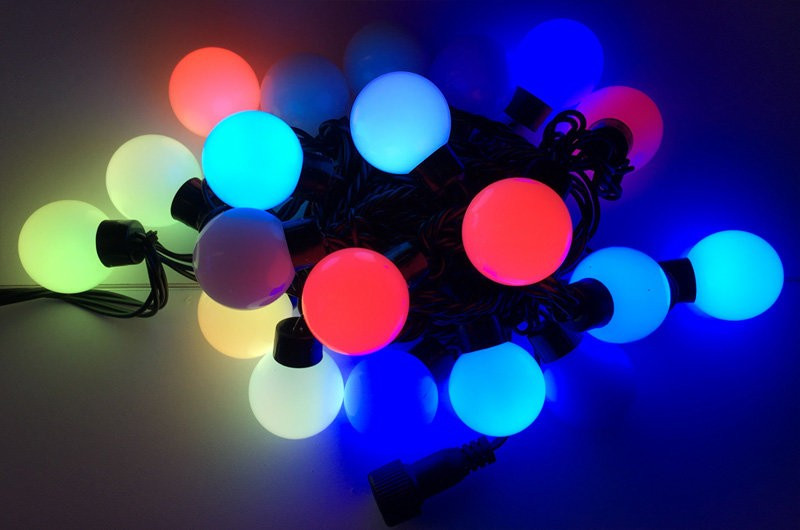 Светодиодная гирлянда шарики RGB 5 м., 220V, 20 шариков Ø 40 мм, черный провод, Rich LED (RL-T5-20C-40B-B/RGB)