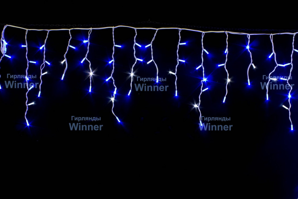 Светодиодная мерцающая бахрома 3*0.6 м., 220V, 100 синих LED ламп, белый каучук, соединяемая, Winner (b.02.7W.100+)