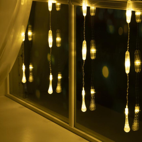Гирлянда-занавес Капли 2.5*0.65 м., IP20, прозрачная нить, 50 LED, свечение теплое белое, 8 режимов, 220 В., Luazon Lighting (3612412)